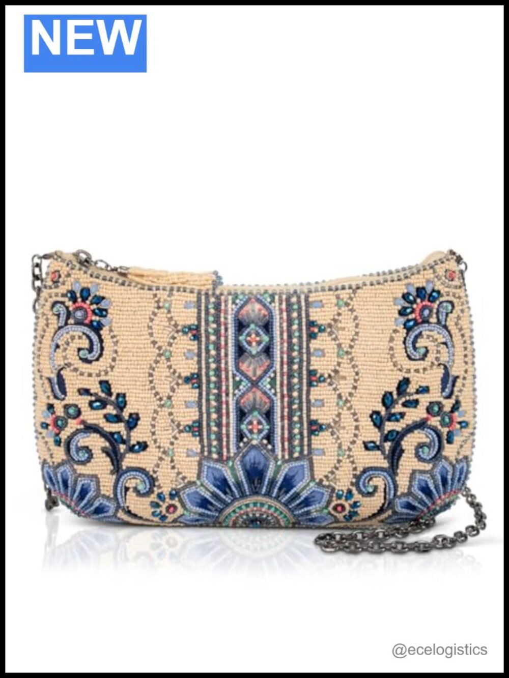 Beaded Crossbody Bag with Removable Chain Strap, Zipper Closure